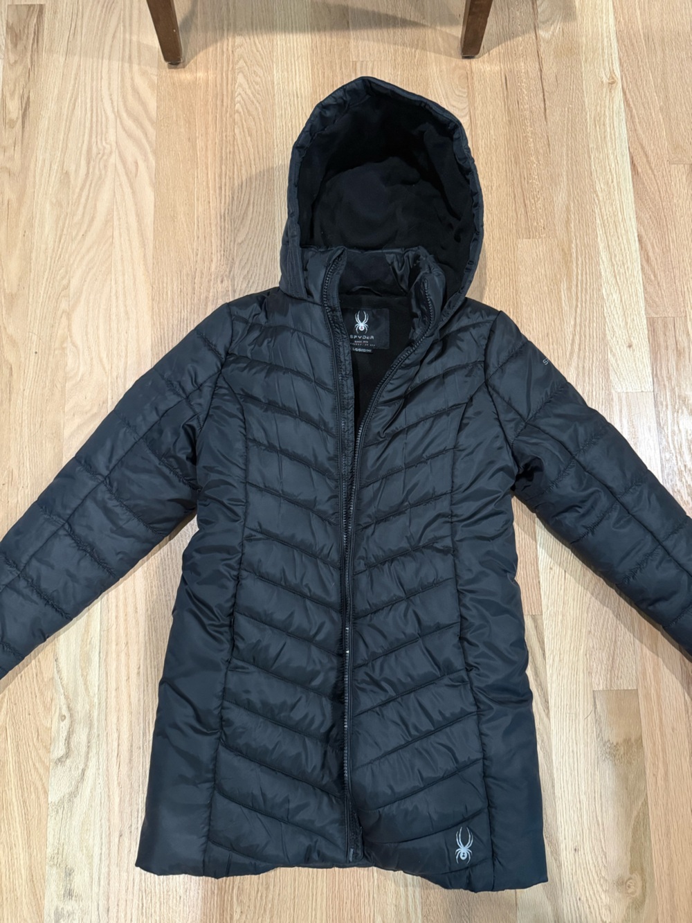 Spyder Girls' Black Hooded Quilted Puffer Jacket